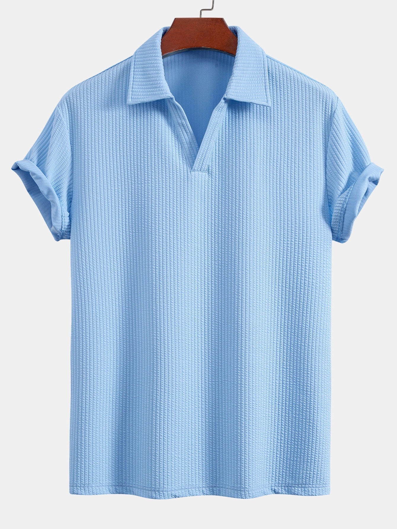 Textured V-Neck Polo & Trousers Set