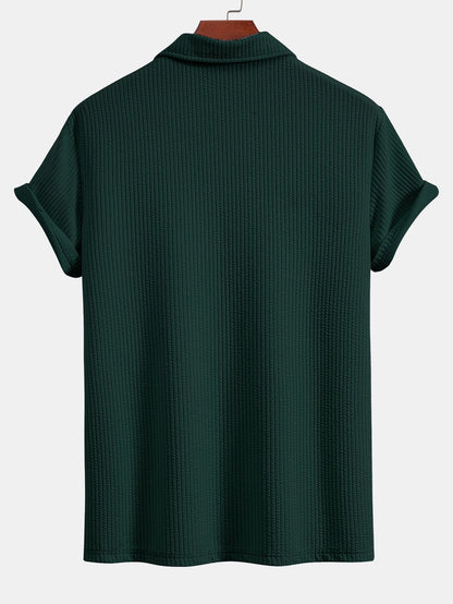 Textured V-Neck Polo & Shorts