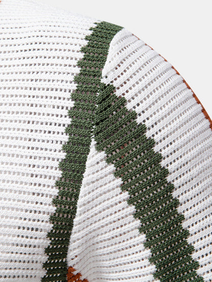 Striped V-Neck Knit Polo Shirt