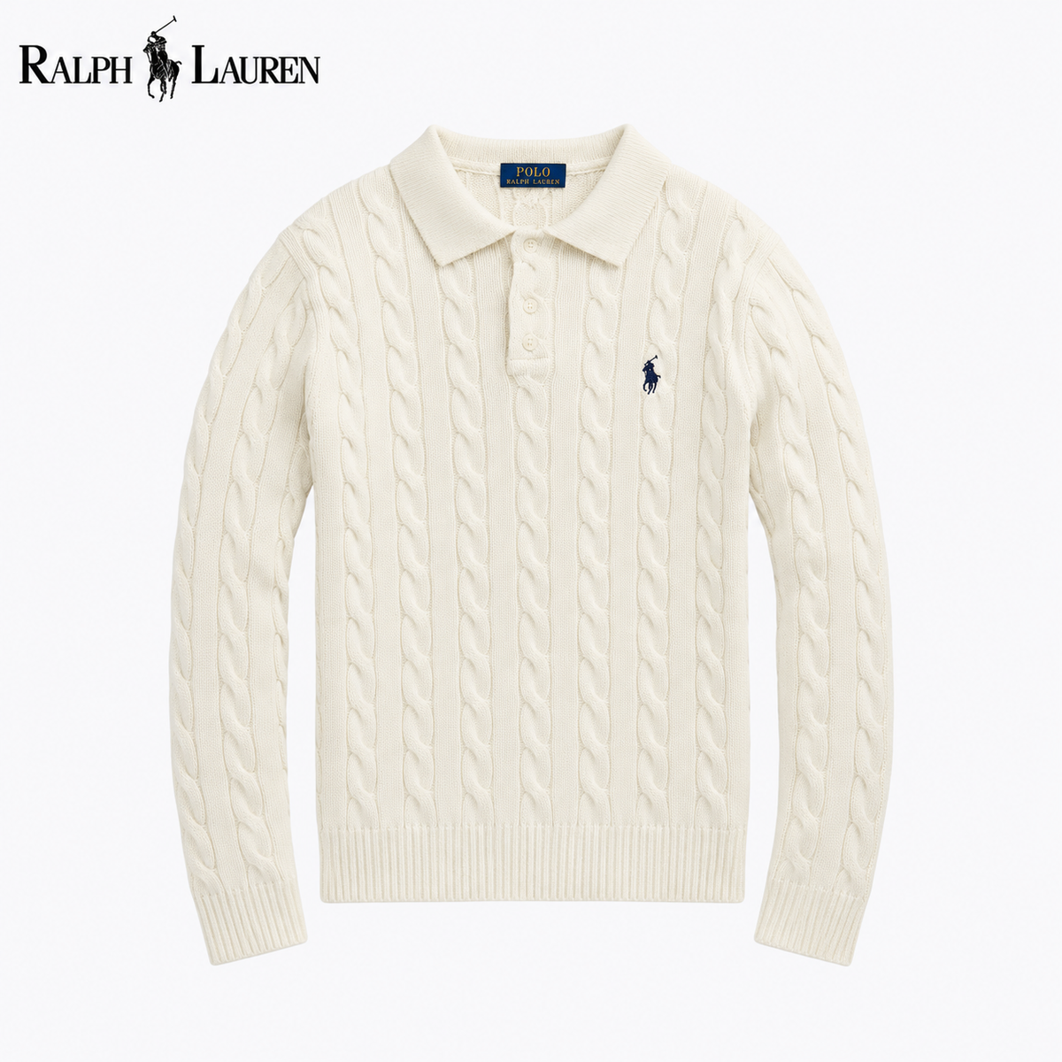 RL - Kensington Cable Knit Polo Sweater